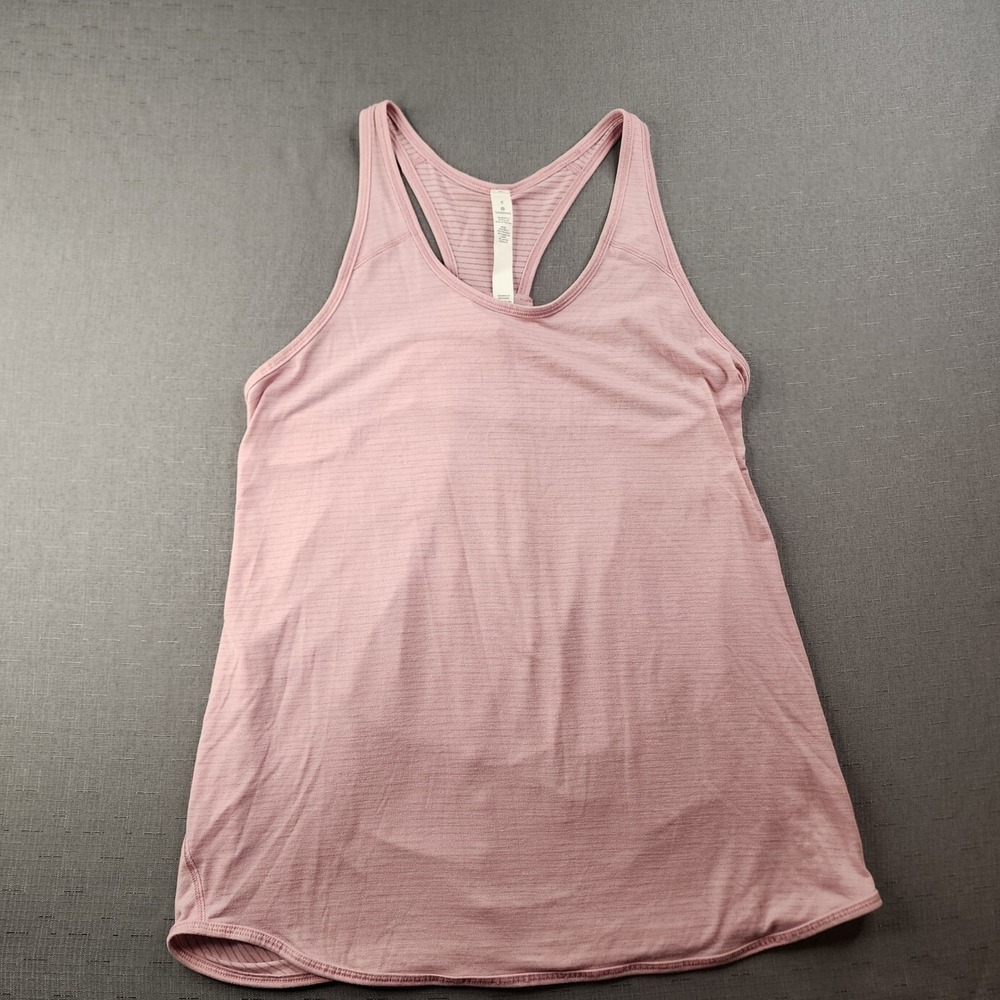 Lululemon Pink Grey Striped Criss Cross Back Pleated Racerback Tank Top Size 6